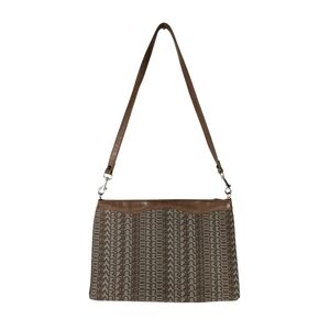 Vintage Pierre Cardin Signature Jacquard Brown Woven Clutch Shoulder Bag Purse